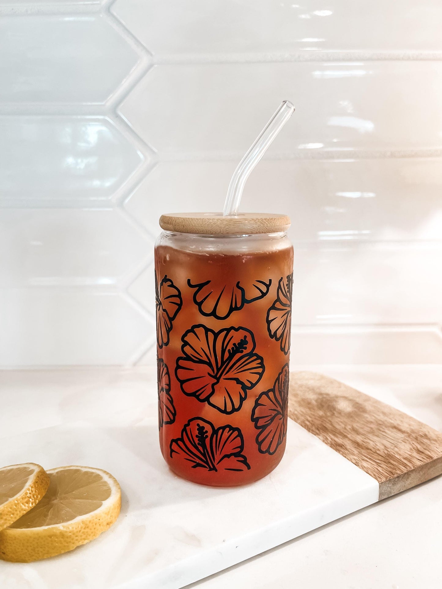 Hibiscus Glass Cup