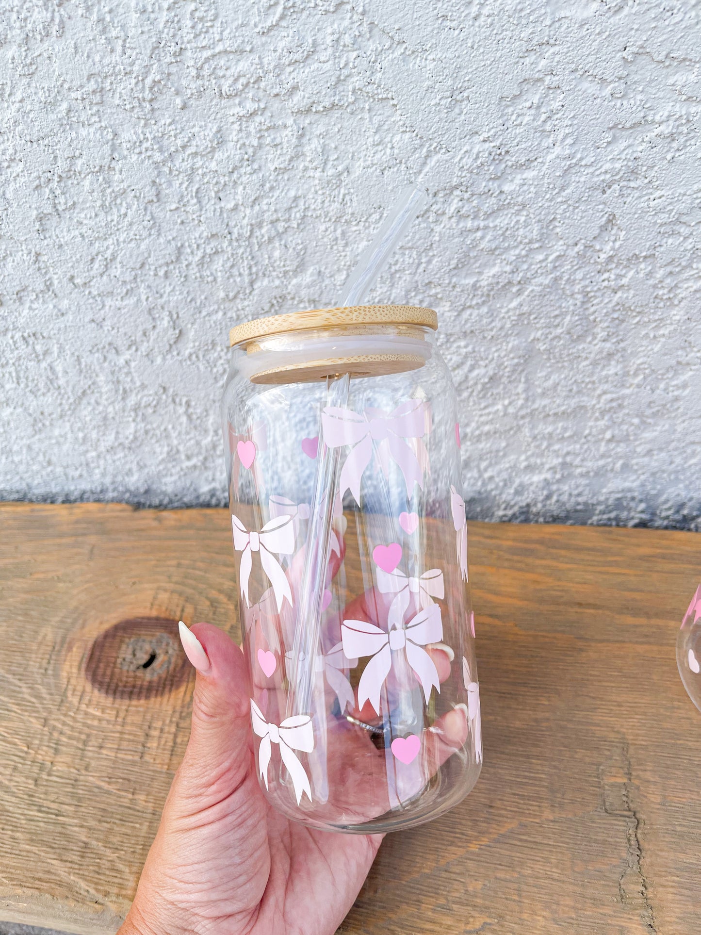 Pink Bows Glass Cup