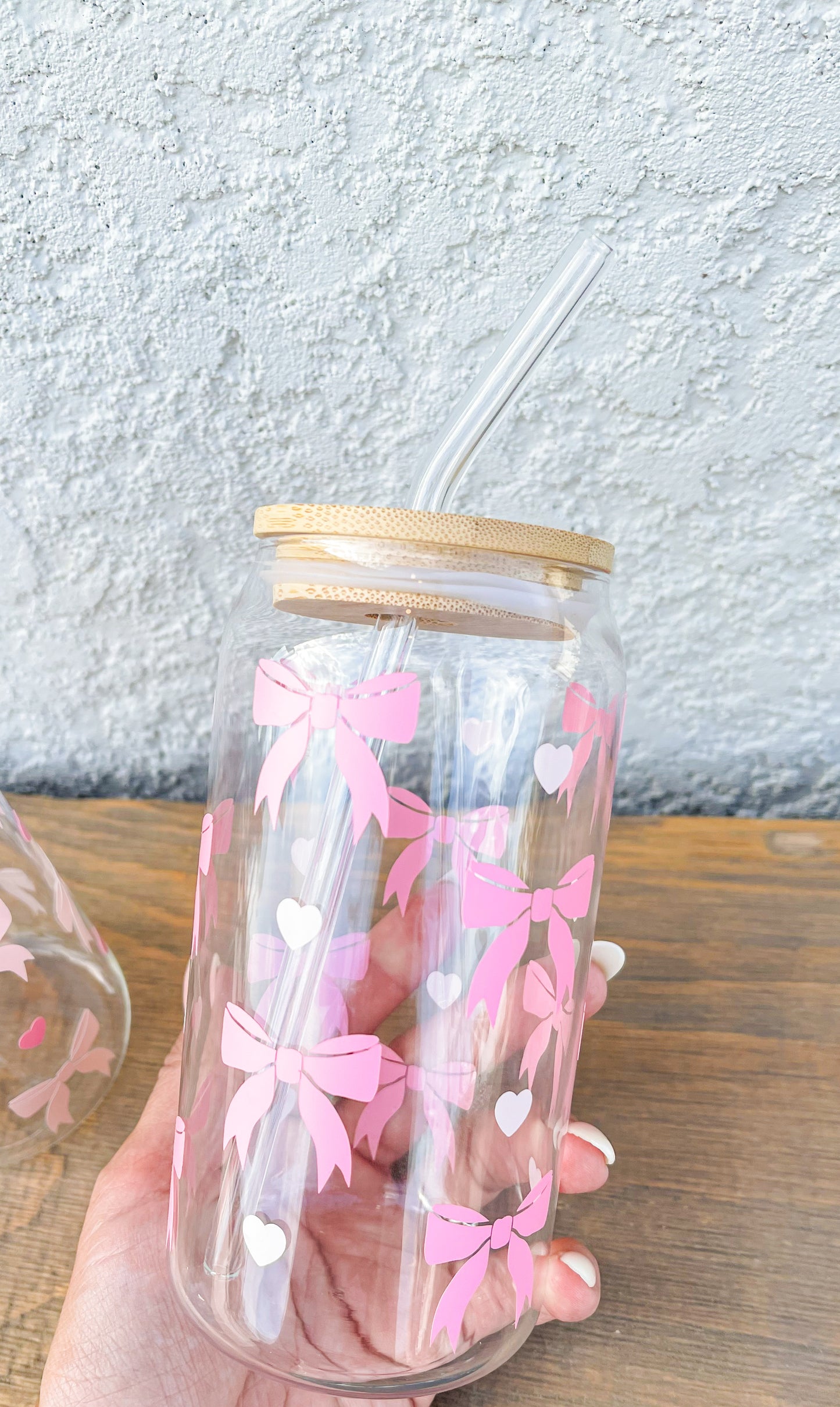 Pink Bows Glass Cup