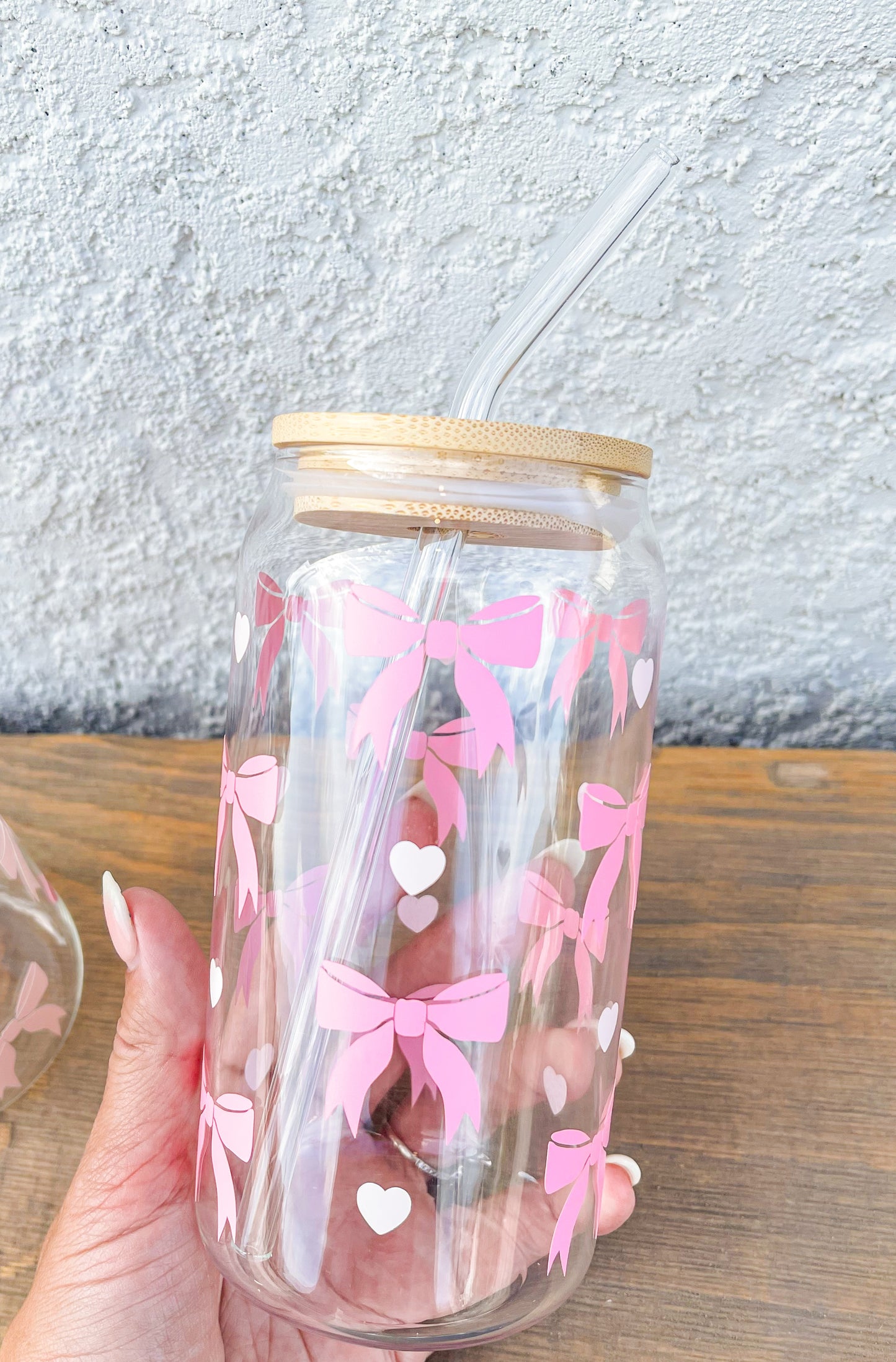 Pink Bows Glass Cup