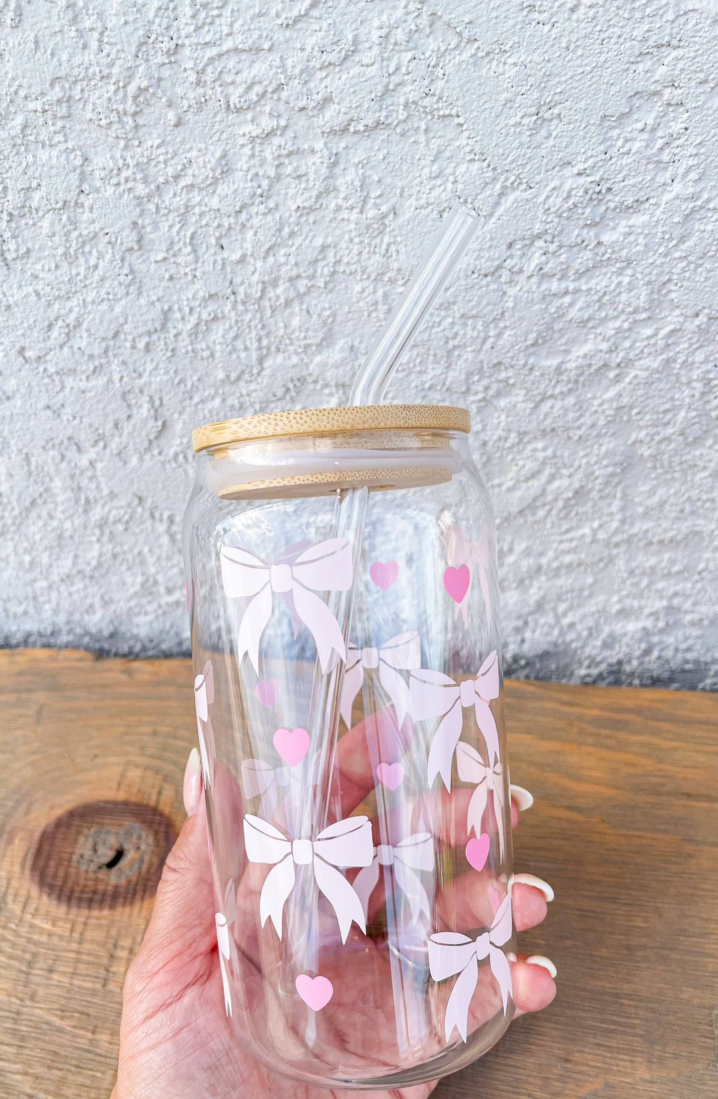 Pink Bows Glass Cup