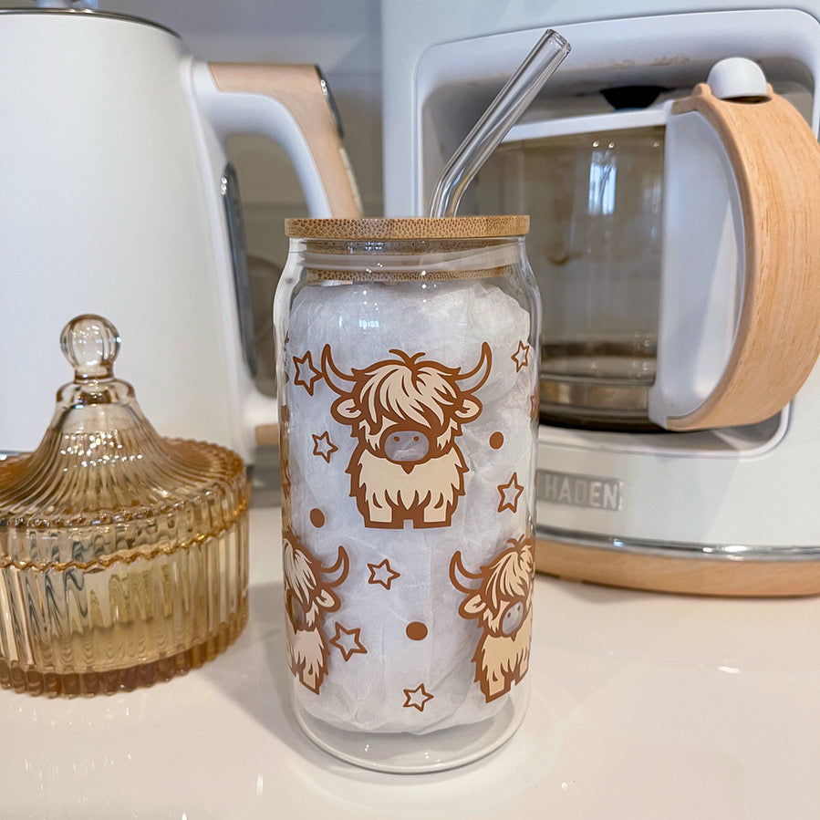 Highland Cow Glass Cup
