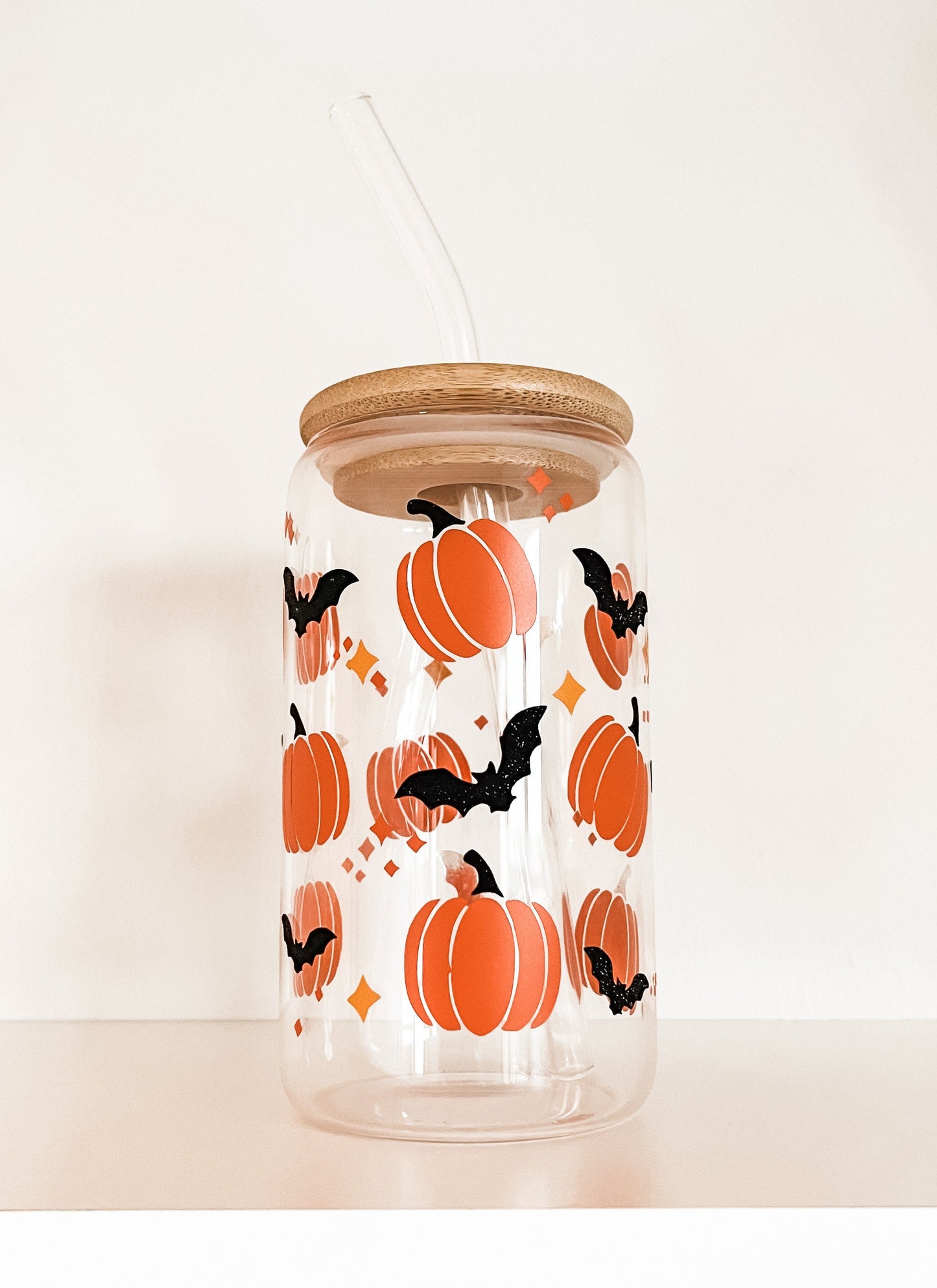 Pumpkins and Bats Glass Cup