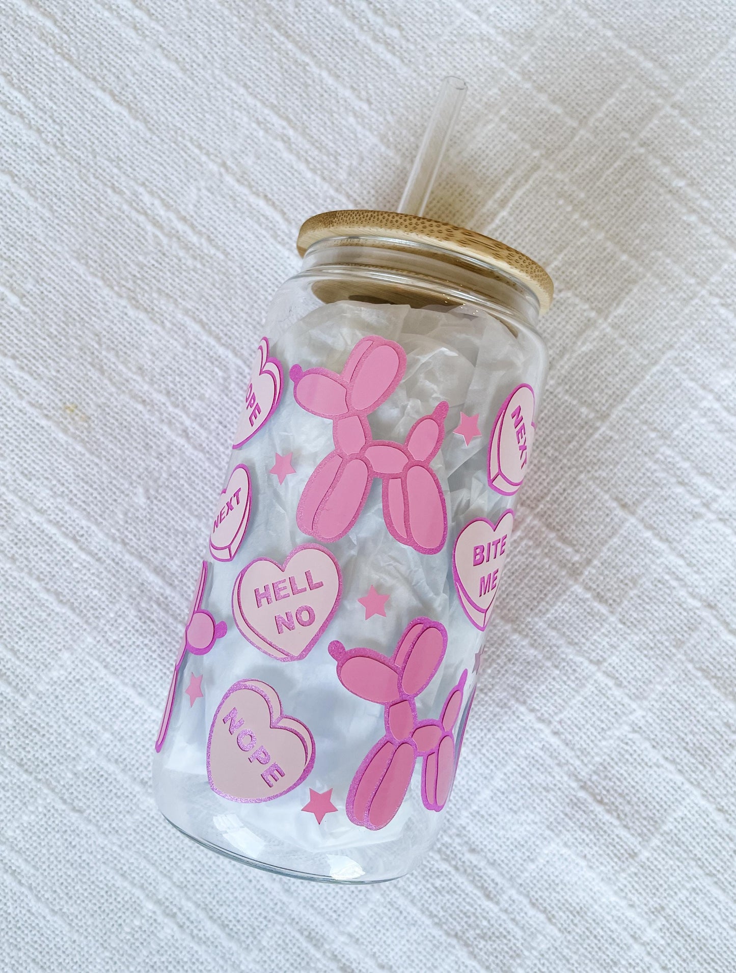 Pink Sparkly Valentines Day Iced Coffee Glass Cup