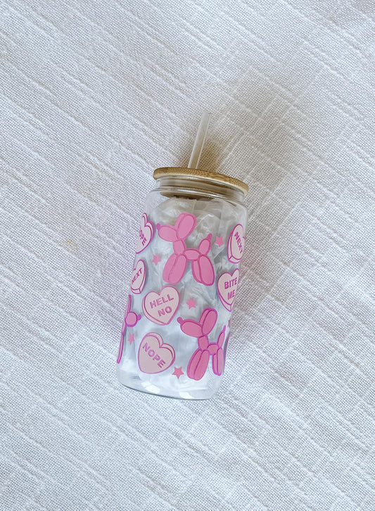 Pink Sparkly Valentines Day Iced Coffee Glass Cup