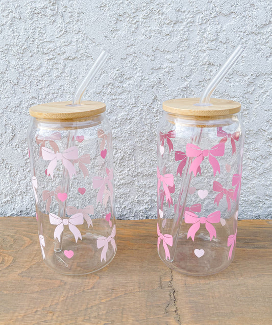 Pink Bows Glass Cup
