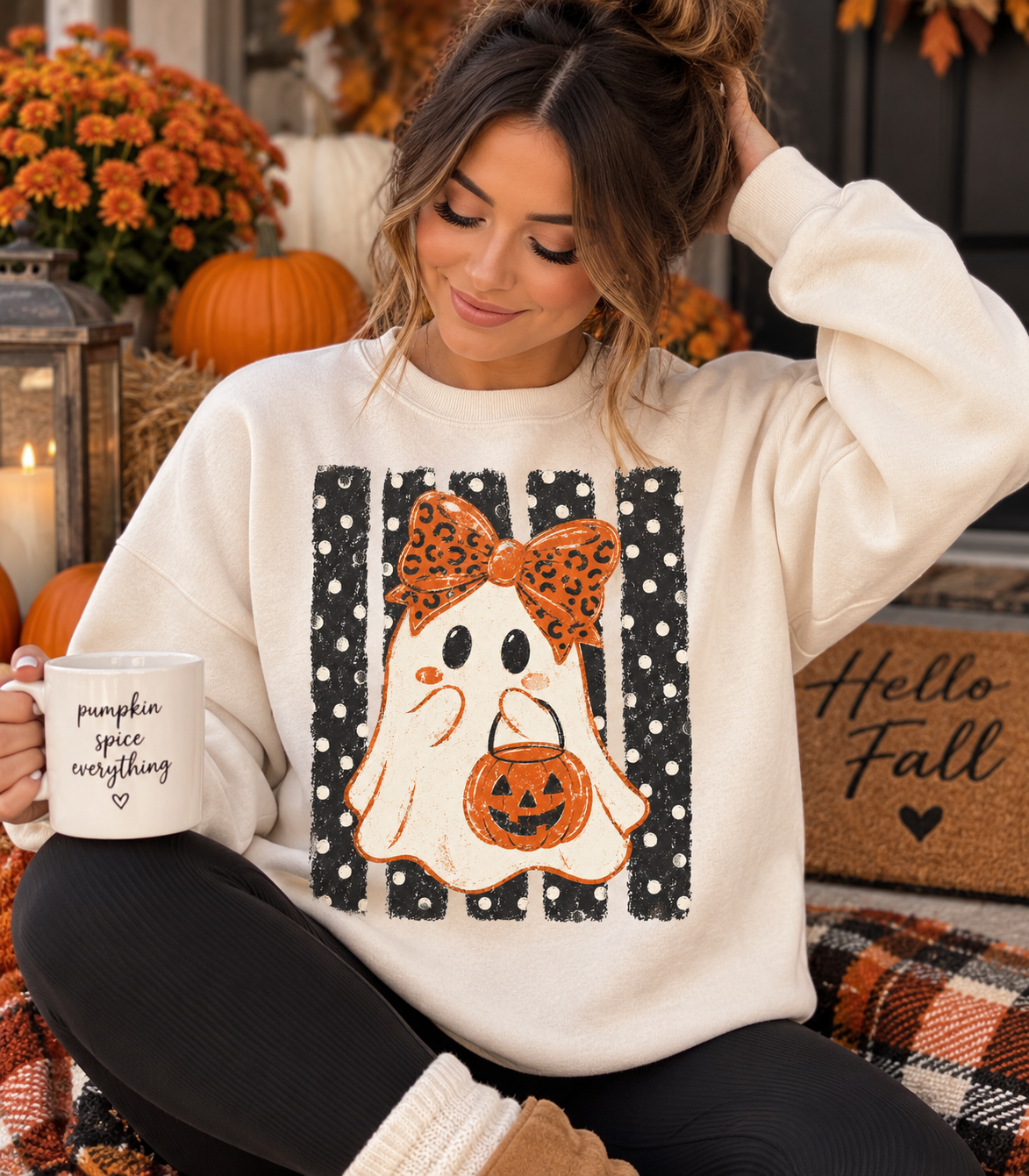 Halloween Ghost Sweatshirt | Cute Ghost Pumpkin Crewneck | Retro Fall Halloween Sweater