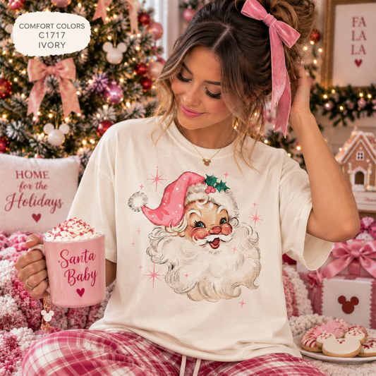 Pink Santa Christmas T-Shirt | Vintage Santa Holiday Tee | Retro Christmas Shirt