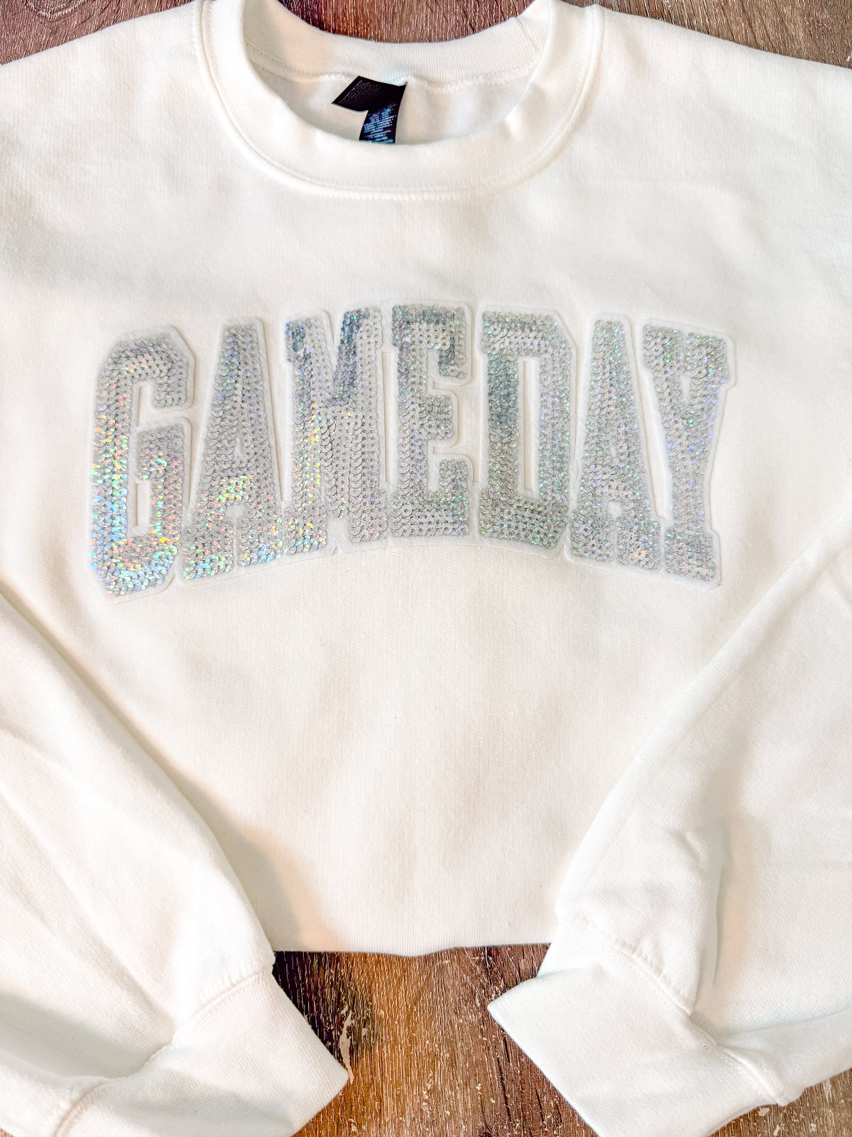 Gameday Sequin Patch Sweatshirt | White Sparkle Crewneck