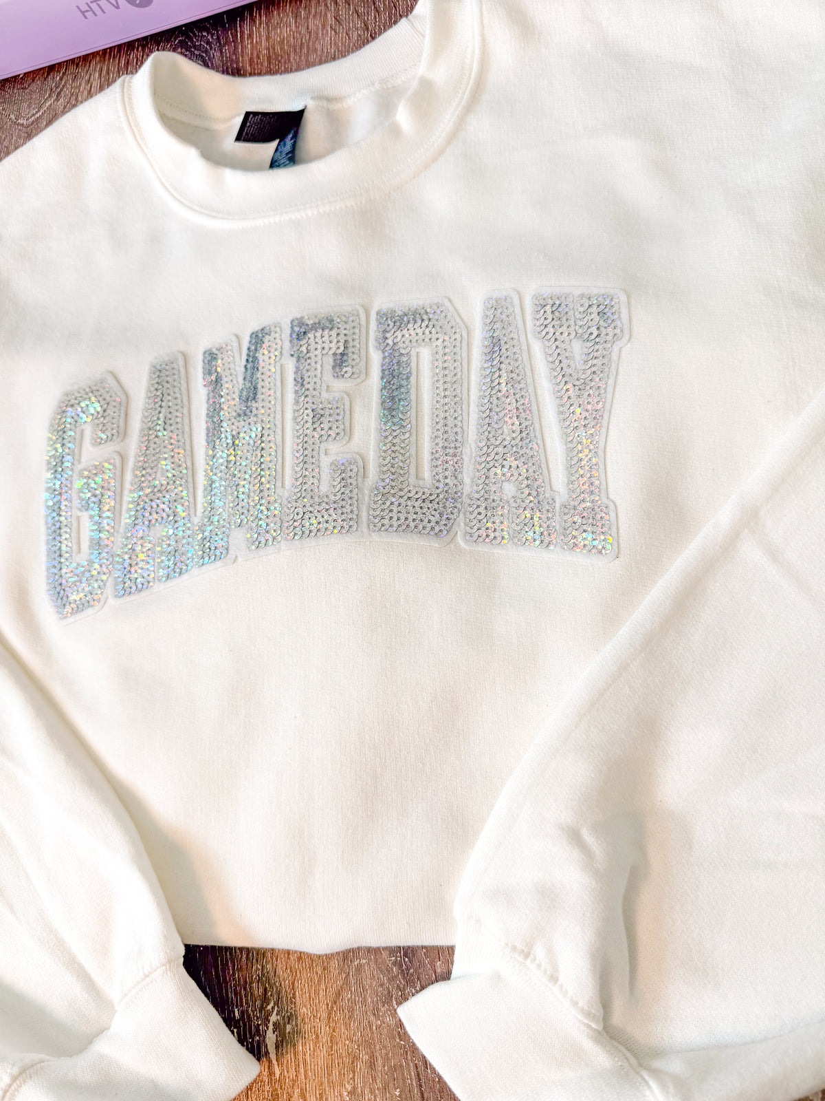 Gameday Sequin Patch Sweatshirt | White Sparkle Crewneck