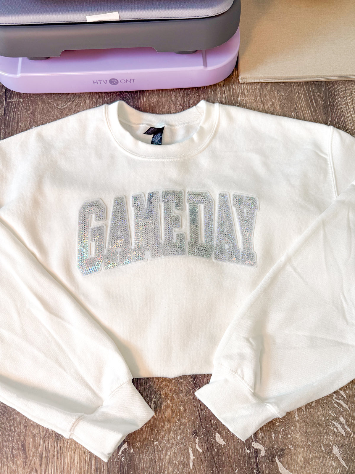 Gameday Sequin Patch Sweatshirt | White Sparkle Crewneck