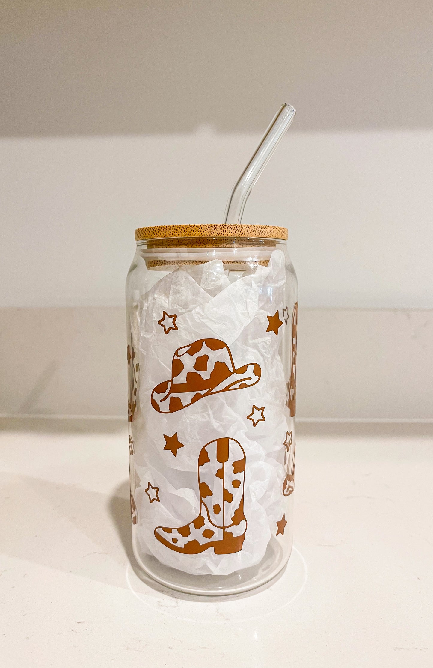 Cowboy/Cowgirl Boots and Hat Glass Cup