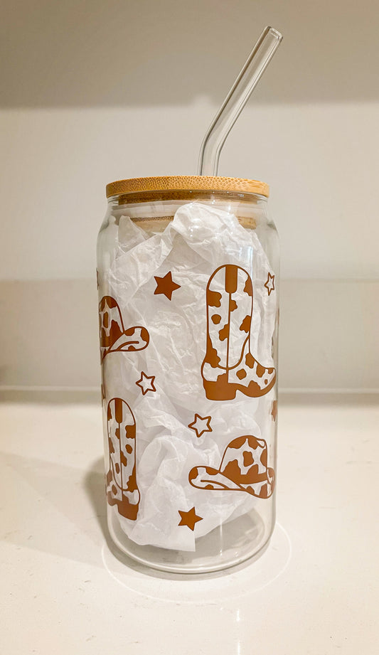 Cowboy/Cowgirl Boots and Hat Glass Cup