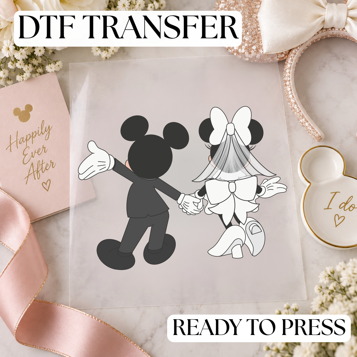 Disney Mickey Mouse & Minnie Mouse Bride & Groom DTF Transfer – Ready to Press