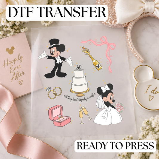 Disney Mickey Mouse & Minnie Mouse Wedding DTF Transfer – Bride & Groom Ready to Press