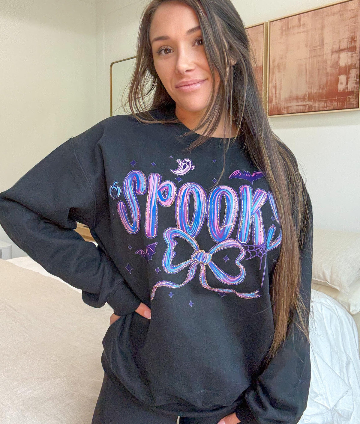 Spooky Season Halloween Graphic Sweatshirt: Purple Black Size S-XL.