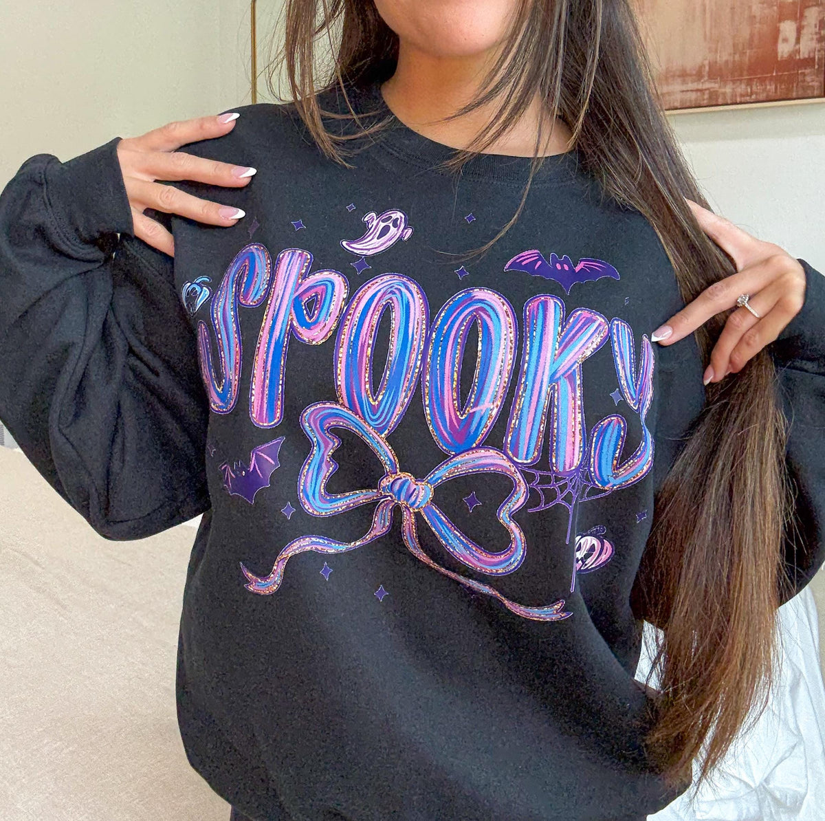 Spooky Season Halloween Graphic Sweatshirt: Purple Black Size S-XL.