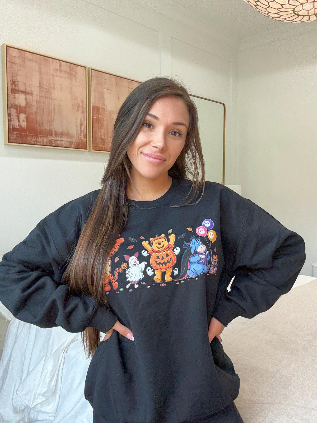 Winnie The Pooh Halloween Graphic Sweatshirt: Black Size S-XL.