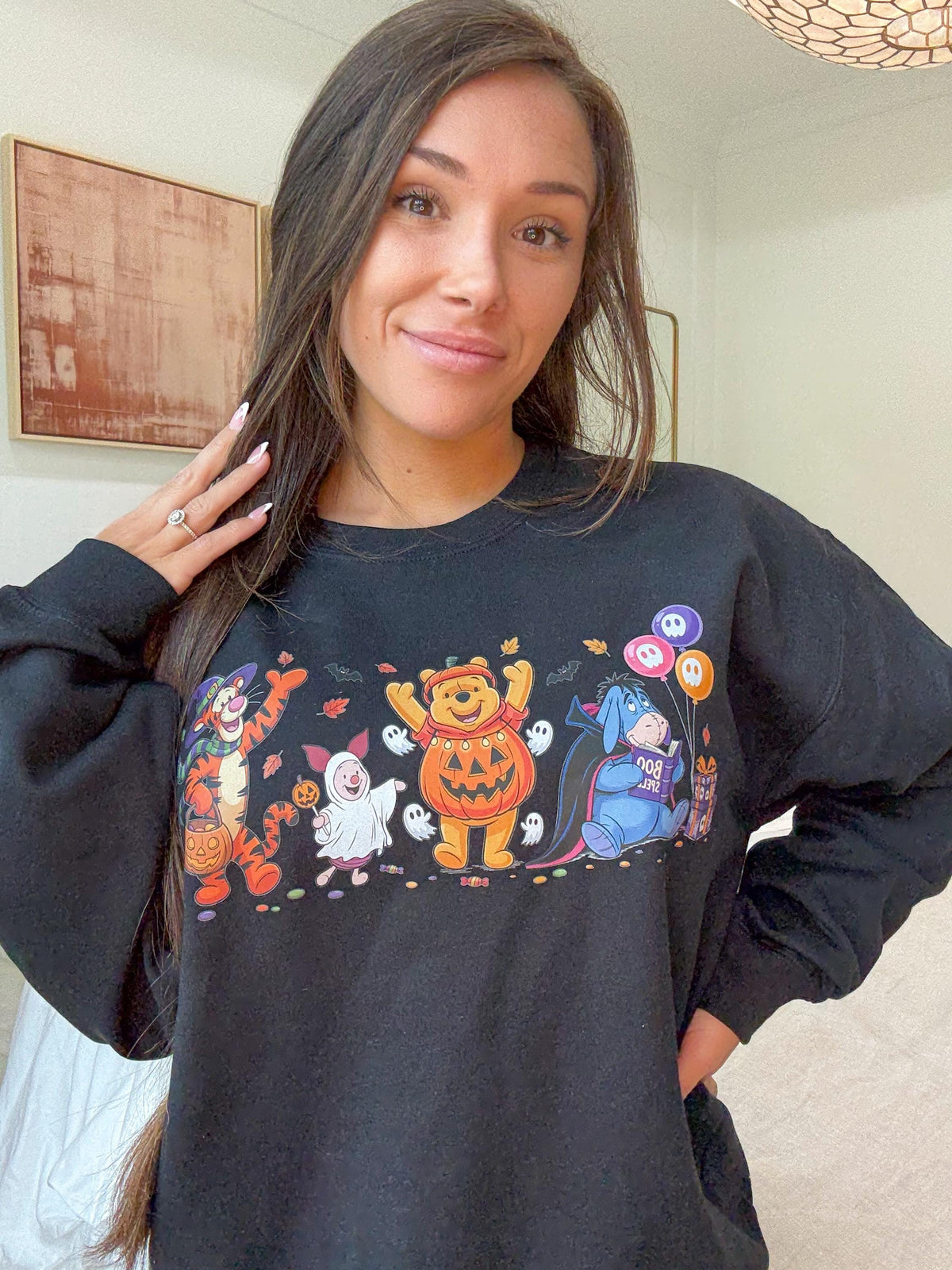 Winnie The Pooh Halloween Graphic Sweatshirt: Black Size S-XL.