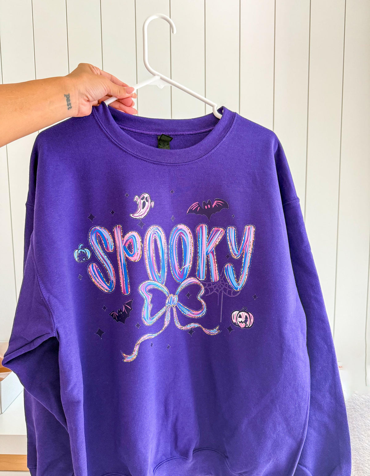 Spooky Season Halloween Graphic Sweatshirt: Purple Black Size S-XL.