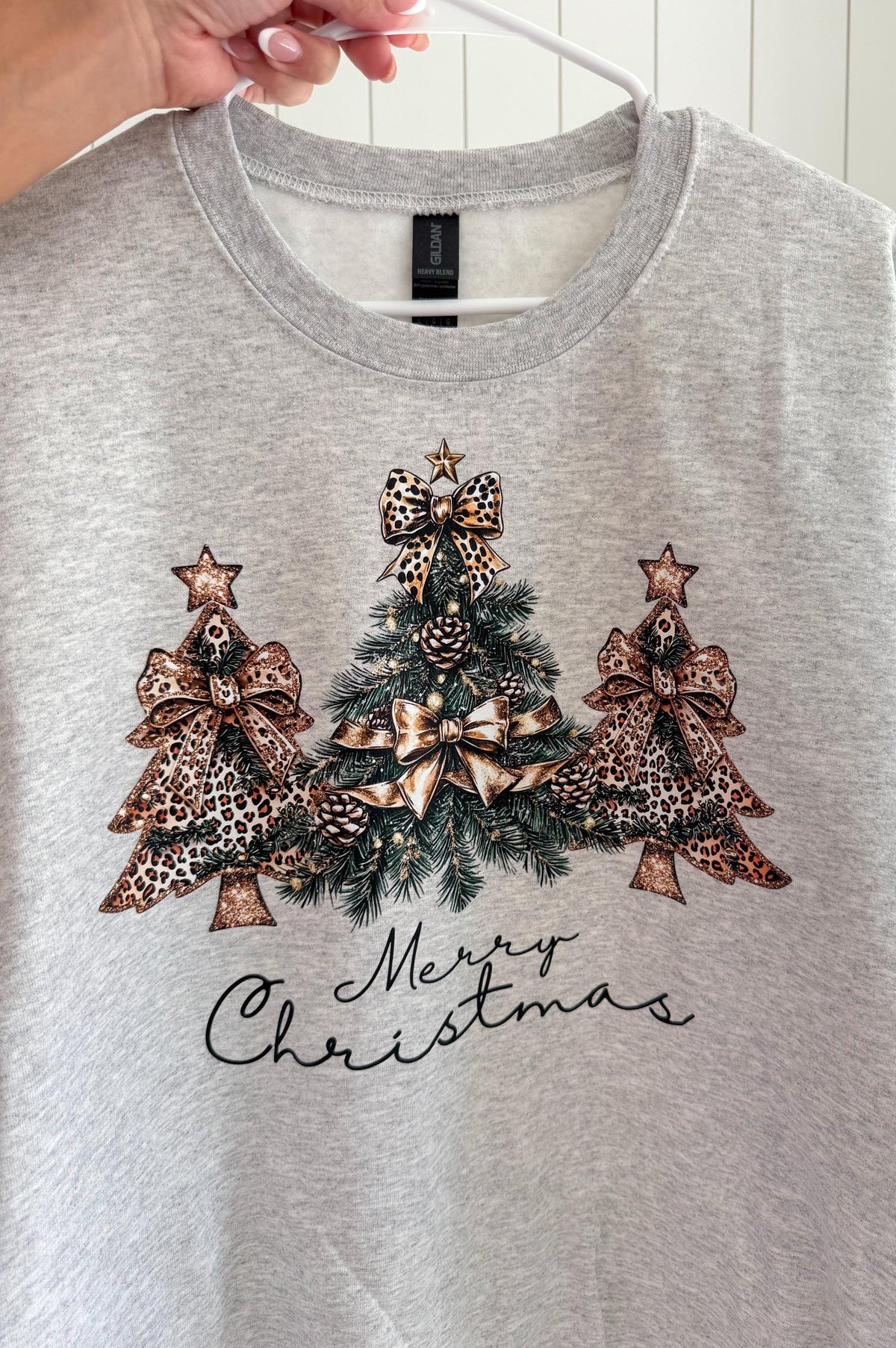 Merry Christmas Sweatshirt Leopard Bow Christmas Party Tree Sweater