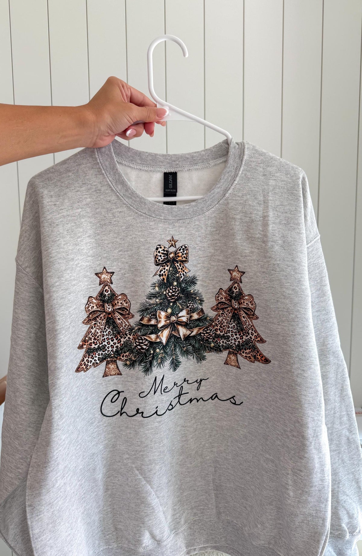 Merry Christmas Sweatshirt Leopard Bow Christmas Party Tree Sweater