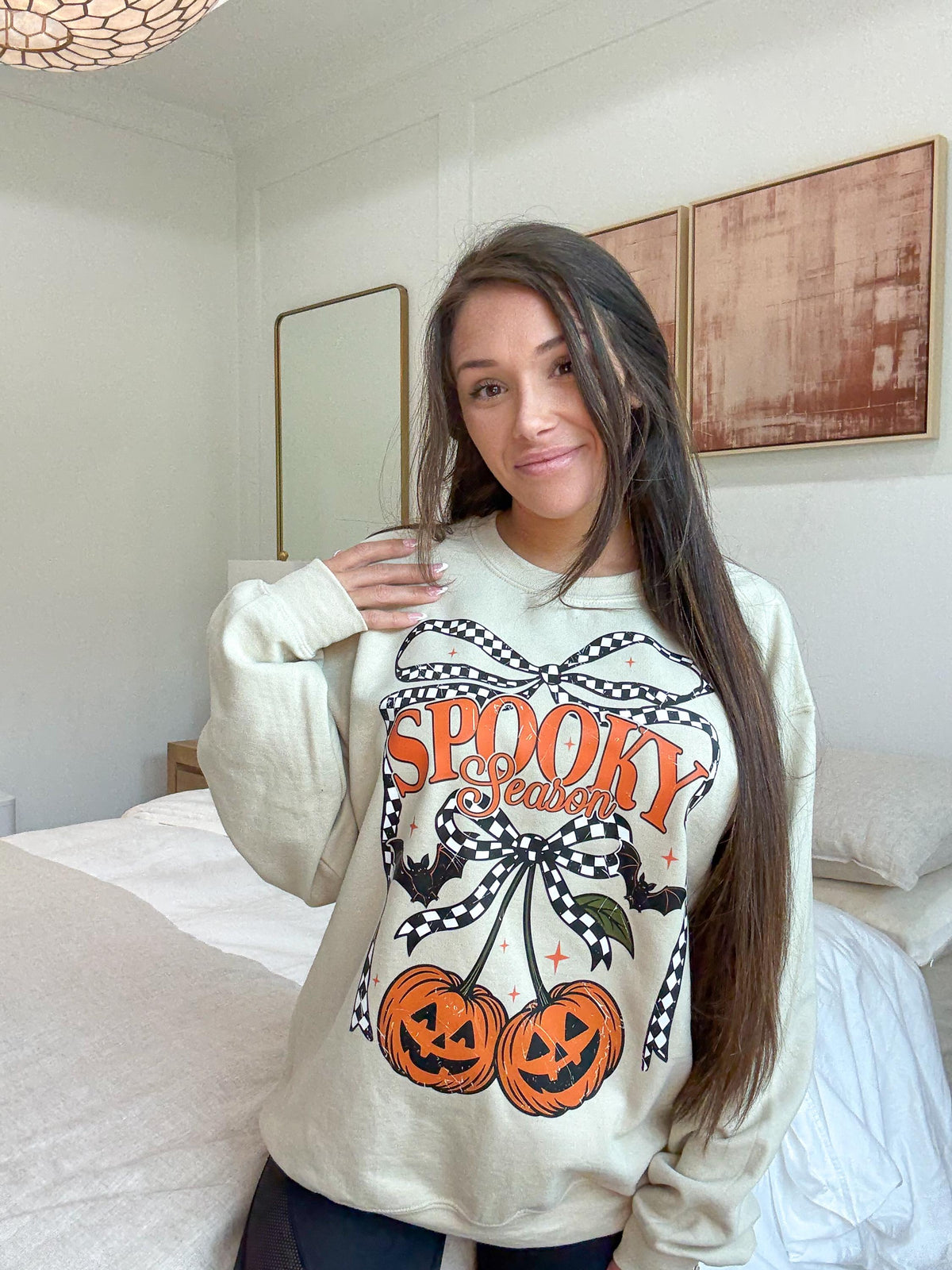 Spooky Season Halloween Pumpkin Graphic Sweatshirt: Ivory Size S-XL.