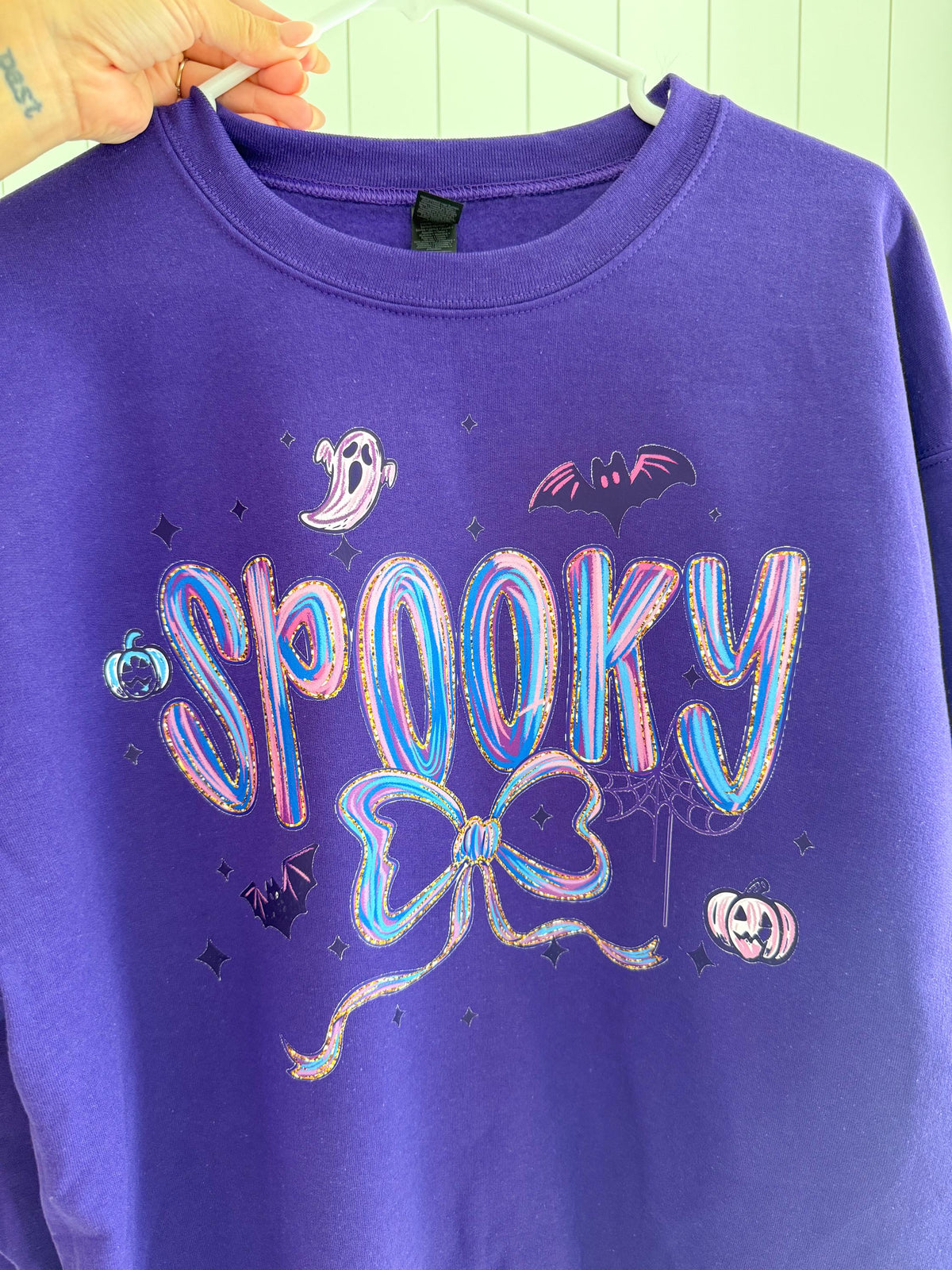 Spooky Season Halloween Graphic Sweatshirt: Purple Black Size S-XL.