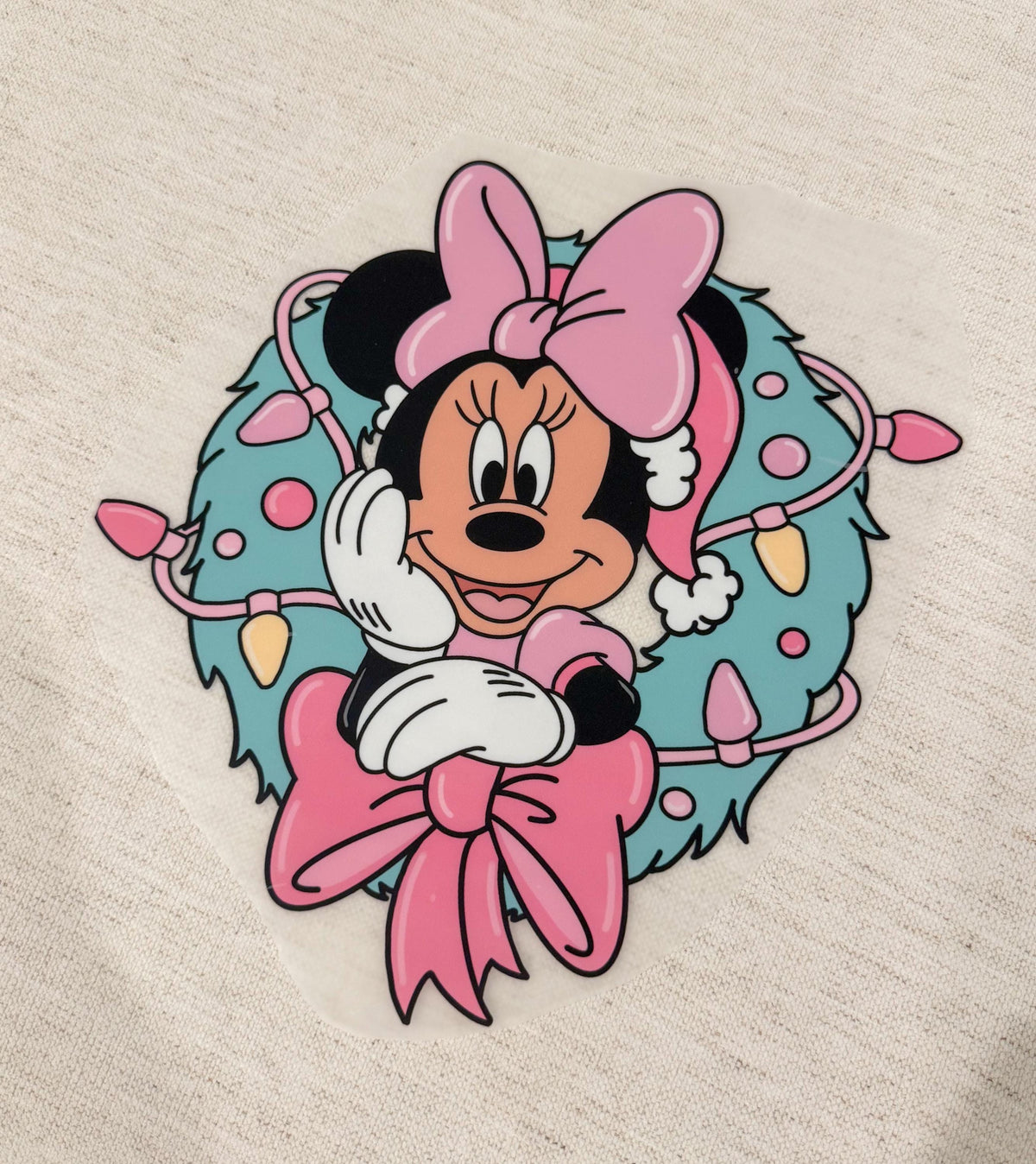 DTF Transfer: Minnie Mouse Disney Christmas Holiday Wreath and Lights
