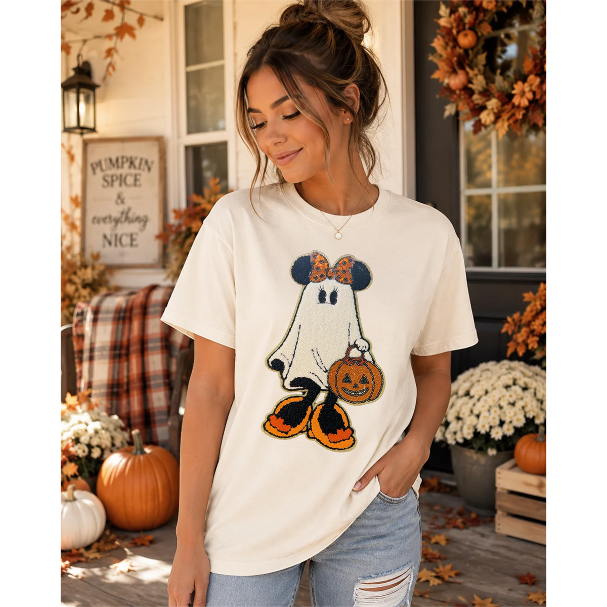 Minnie Mouse Halloween Ghost Patch T-shirt